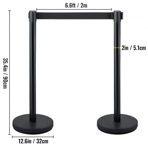 VEVOR Crowd Control Stanchion, Set of 4 Pieces Stanchion Set, Stanchion Set with 6.6 ft/2 m Black Retractable Belt, Black Crowd Control Barrier w/ Concrete and Metal Base – Easy Connect Assembly