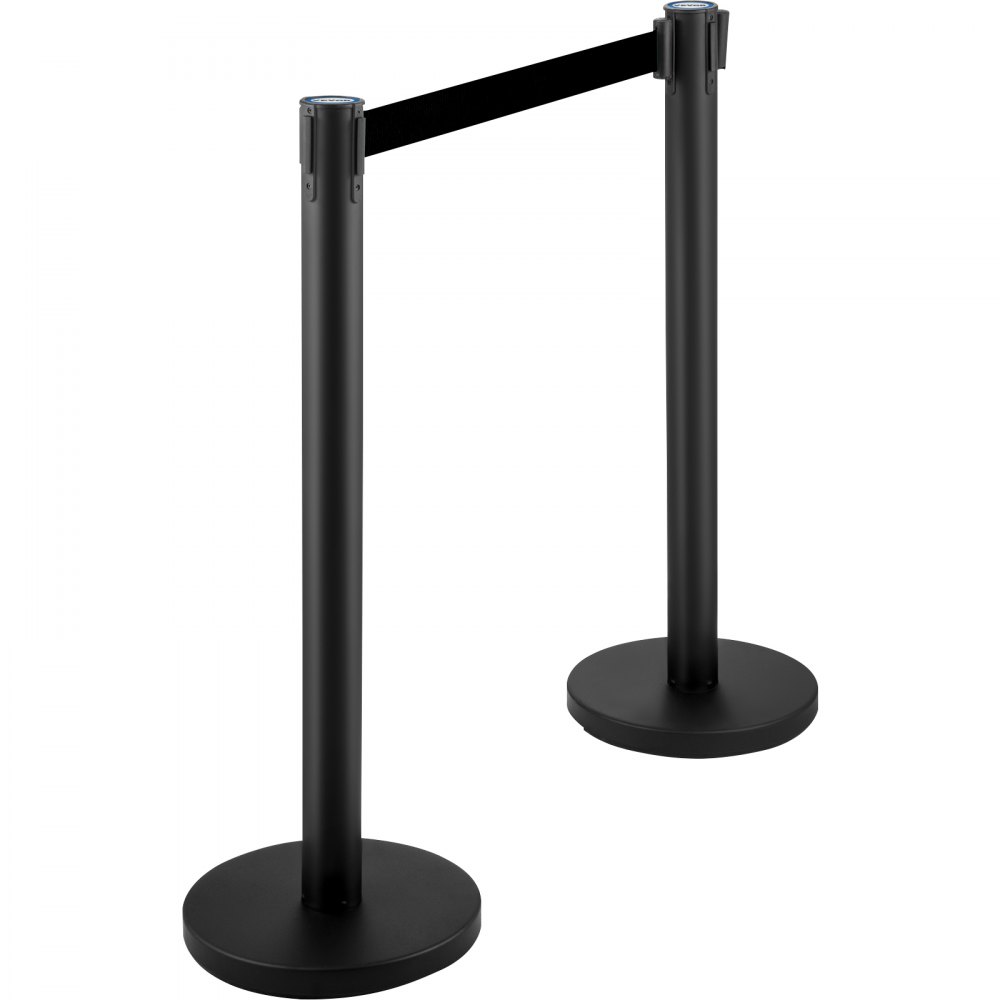 VEVOR Crowd Control Stanchion, Set of 4 Pieces Stanchion Set, Stanchion Set with 6.6 ft/2 m Black Retractable Belt, Black Crowd Control Barrier with Concrete and Metal Base – Easy Connect Assembly