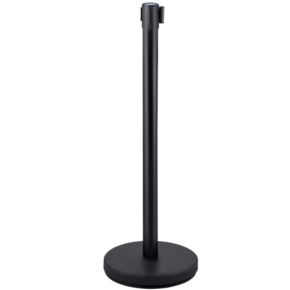 VEVOR Crowd Control Stanchion, Set of 4 Pieces Stanchion Set, Stanchion Set with 6.6 ft/2 m Black Retractable Belt, Black Crowd Control Barrier with Concrete and Metal Base – Easy Connect Assembly