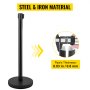 VEVOR Crowd Control Stanchion, Set of 4 Pieces Stanchion Set, Stanchion Set with 6.6 ft/2 m Black Retractable Belt, Black Crowd Control Barrier with Concrete and Metal Base – Easy Connect Assembly