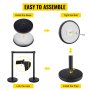 VEVOR Crowd Control Stanchion, Set of 4 Pieces Stanchion Set, Stanchion Set with 6.6 ft/2 m Black Retractable Belt, Black Crowd Control Barrier with Concrete and Metal Base – Easy Connect Assembly