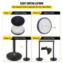 VEVOR Crowd Control Stanchion, Set of 4 Pieces Stanchion Set, Stanchion Set with 6.6 ft/2 m Black Retractable Belt, Black Crowd Control Barrier with Concrete and Metal Base – Easy Connect Assembly