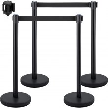 VEVOR Crowd Control Stanchion, Set of 4 Pieces Stanchion Set, Stanchion Set with 6.6 ft/2 m Black Retractable Belt, Black Crowd Control Barrier w/ Concrete and Metal Base – Easy Connect Assembly