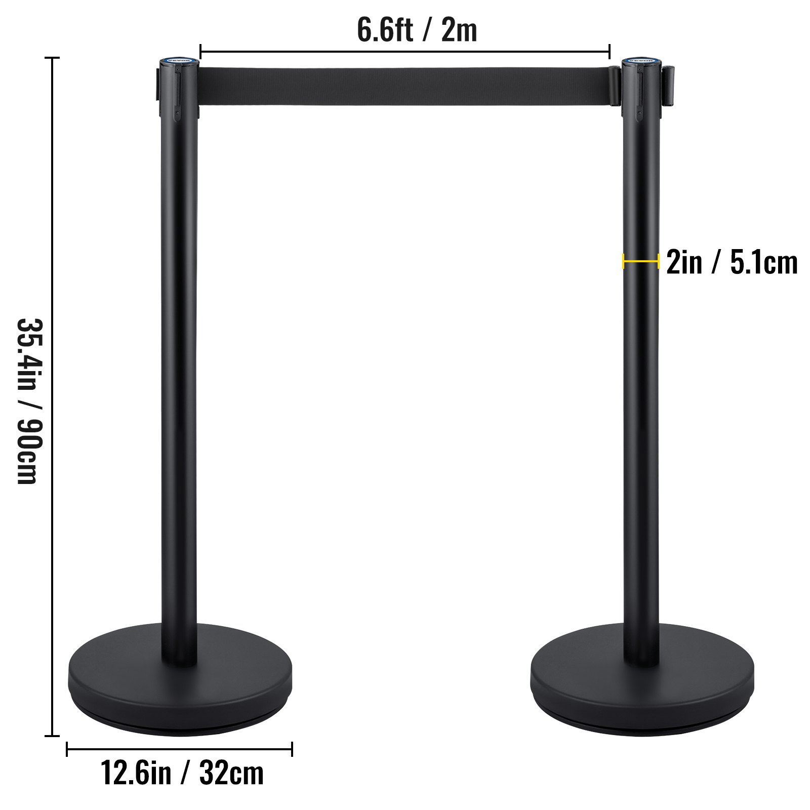 VEVOR Crowd Control Stanchion Stanchion Set 4 Pieces 2m Black Retractable Belt