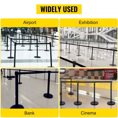VEVOR Crowd Control Stanchion, Set of 6 Pieces Stanchion Set, Stanchion Set with 6.6 ft/2 m Black Retractable Belt, Black Crowd Control Barrier w/ Concrete and Metal Base – Easy Connect Assembly