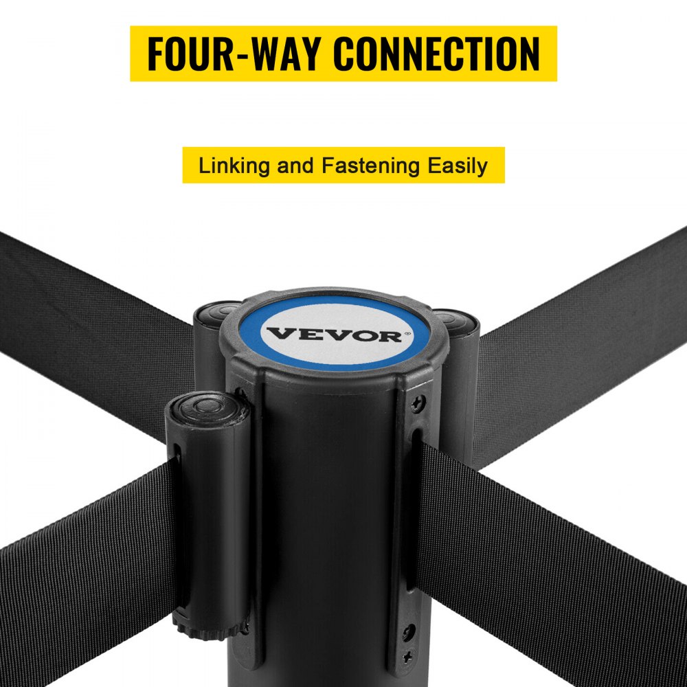 VEVOR Crowd Control Stanchion, Set of 6 Pieces Stanchion Set, Stanchion Set with 6.6 ft/2 m Black Retractable Belt, Black Crowd Control Barrier w/ Concrete and Metal Base – Easy Connect Assembly