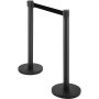 black VEVOR crowd control stanchion with retractable black belt.