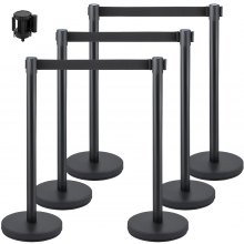 VEVOR Crowd Control Stanchion, Set of 6 Pieces Stanchion Set, Stanchion Set with 6.6 ft/2 m Black Retractable Belt, Black Crowd Control Barrier with Concrete and Metal Base - Easy Connect Assembly