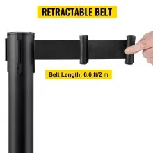VEVOR Crowd Control Stanchion, Set of 6 Pieces Stanchion Set, Stanchion Set with 6.6 ft/2 m Black Retractable Belt, Black Crowd Control Barrier w/ Concrete and Metal Base – Easy Connect Assembly