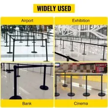 VEVOR Crowd Control Stanchion, Set of 6 Pieces Stanchion Set, Stanchion Set with 6.6 ft/2 m Black Retractable Belt, Black Crowd Control Barrier w/ Concrete and Metal Base – Easy Connect Assembly