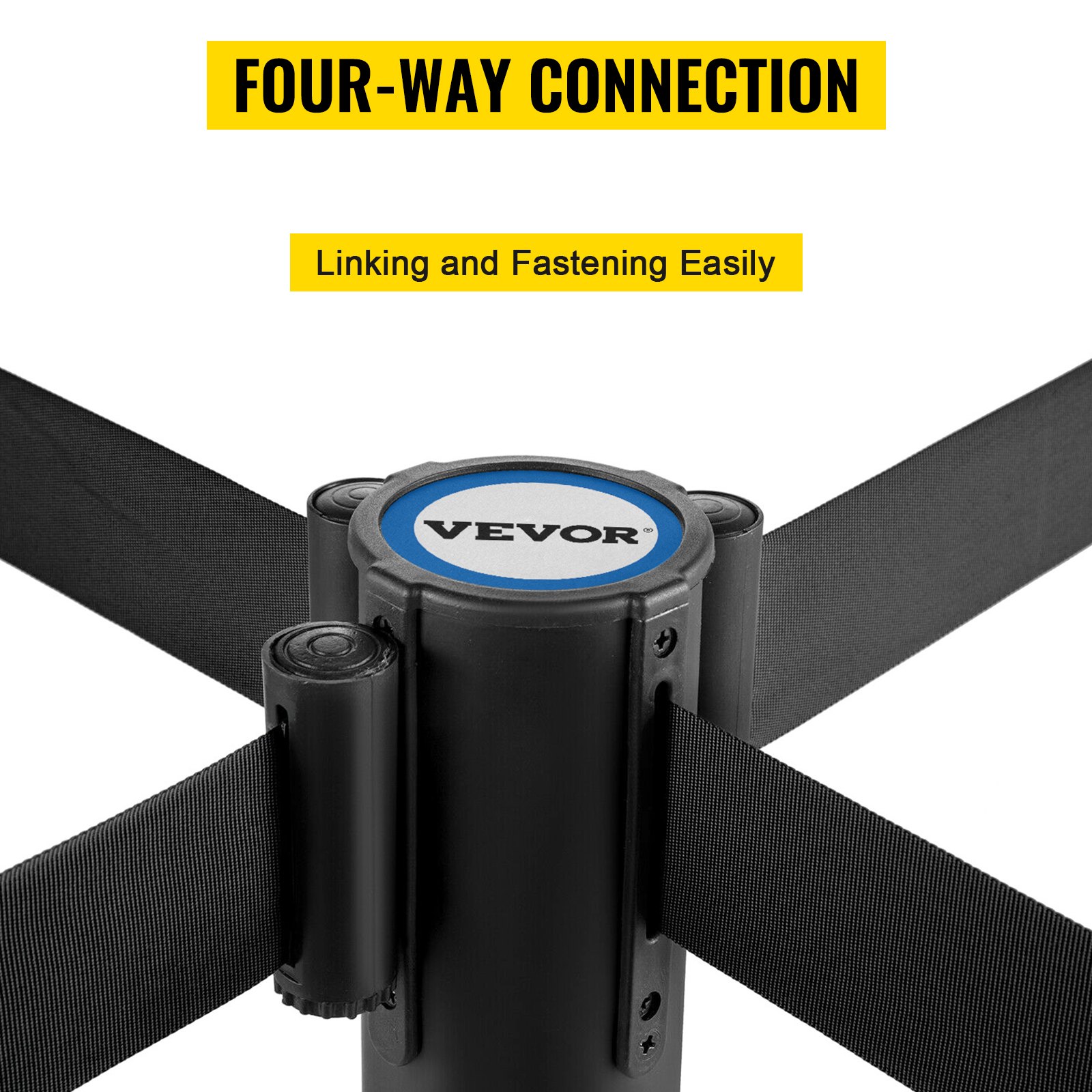 VEVOR Crowd Control Stanchion, Set of 6 Pieces Stanchion Set, Stanchion Set with 6.6 ft/2 m Black Retractable Belt, Black Crowd Control Barrier w/ Concrete and Metal Base – Easy Connect Assembly