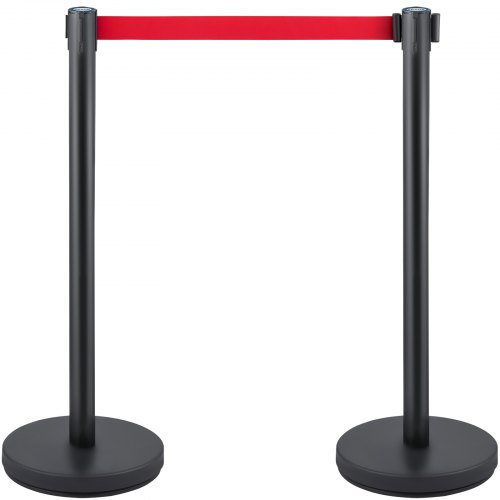 VEVOR Crowd Control Stanchion, Set of 6 Pieces Stanchion Set, Stanchion Set w/ 6.6 ft/2 m Red Retractable Belt, Black Crowd Control Barrier w/ Rubber Base – Easy Connect Assembly for Crowd Control