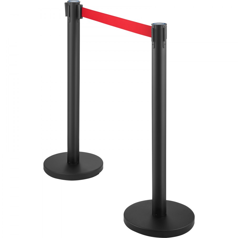 VEVOR Crowd Control Stanchion, Set of 6 Pieces Stanchion Set, Stanchion Set with 6.6 ft/2 m Red Retractable Belt, Crowd Control Barrier with Rubber Base – Easy Connect Assembly for Crowd Control (Blac