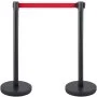Conjunto de 6 peças de postes de controle de multidões VEVOR, conjunto de postes com cinto retrátil vermelho de 2 m, barreira preta para controle de multidões com base de borracha – conjunto de fácil conexão para controle de multidões