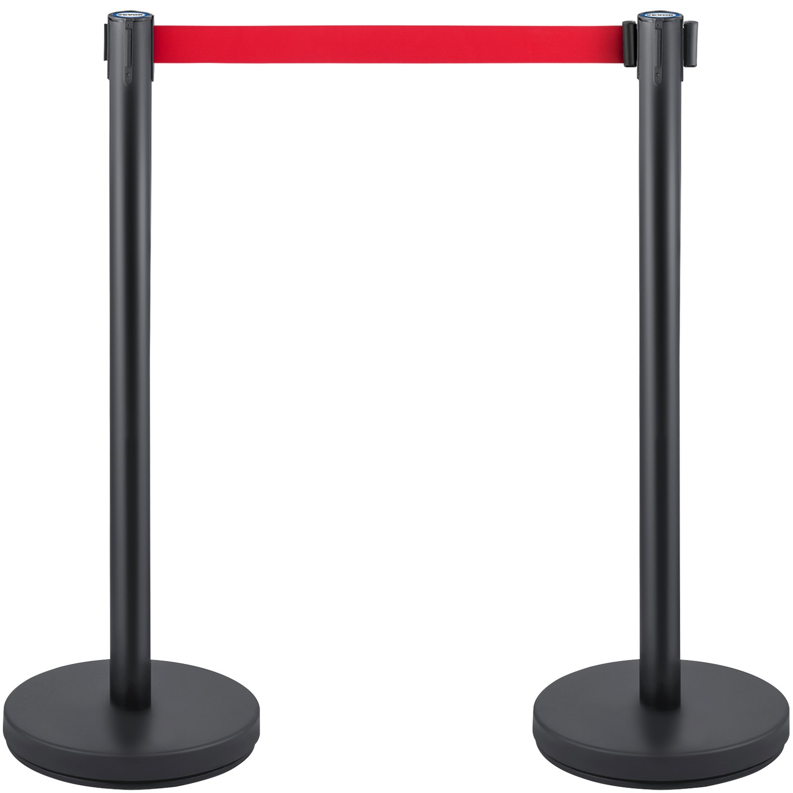 VEVOR Crowd Control Stanchion, Set of 6 Pieces Stanchion Set, Stanchion Set with 6.6 ft/2 m Red Retractable Belt, Crowd Control Barrier with Rubber Base – Easy Connect Assembly for Crowd Control (Blac