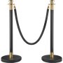 VEVOR Crowd Control Stanchion, Set of 6 Pieces Stanchion Set, Stanchion Set with 5 ft/1.5 m Black Velvet Rope, Black Crowd Control Barrier with Sturdy Concrete and Metal Base – Easy Connect Assembly