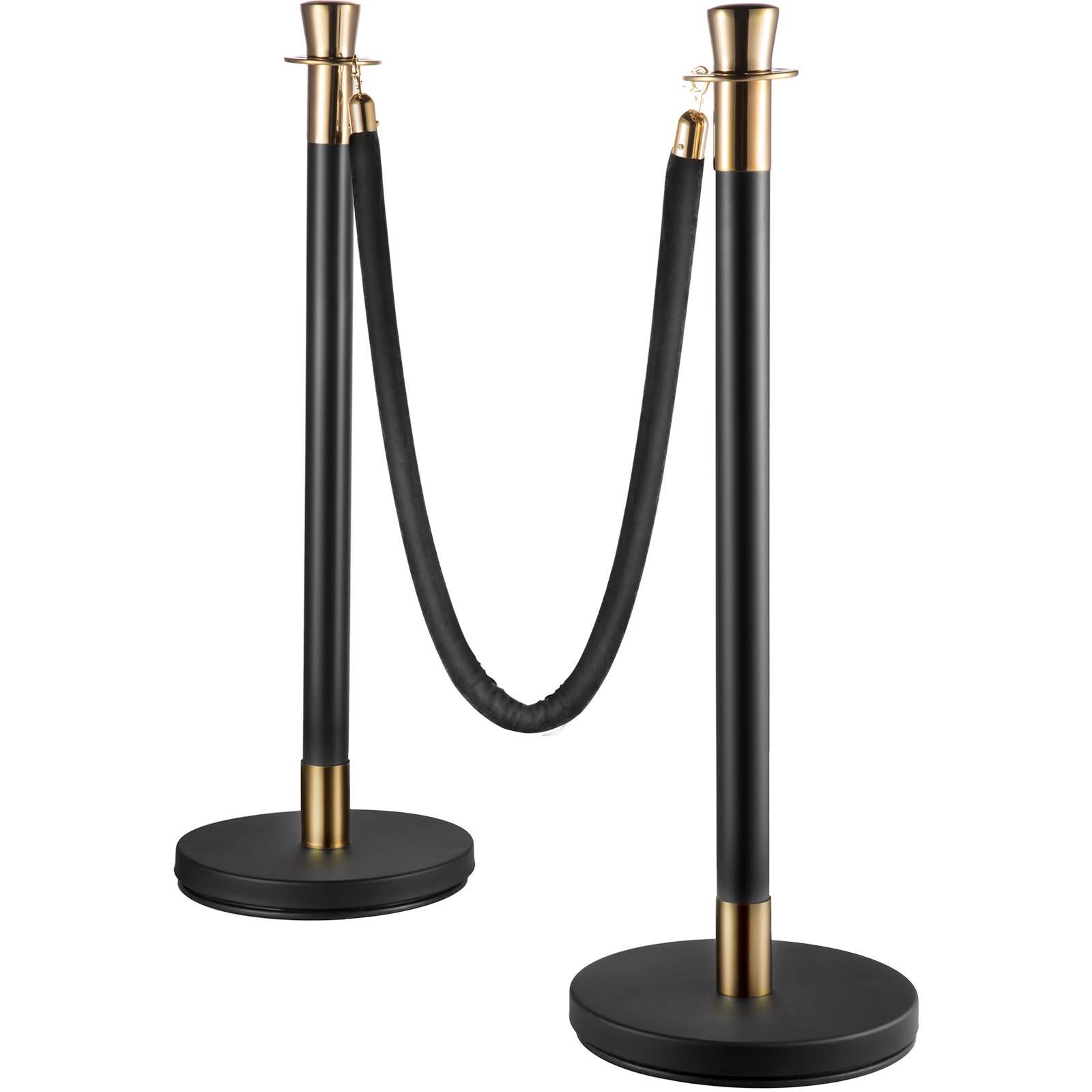 VEVOR Crowd Control Stanchion, Set of 6 Pieces Stanchion Set, Stanchion Set with 5 ft/1.5 m Black Velvet Rope, Black Crowd Control Barrier with Sturdy Concrete and Metal Base – Easy Connect Assembly