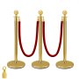 Crowd Control Stanchion 3 Gold Pillar 2 Red Ropes Stable Durable Exhibition