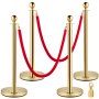 VEVOR Set of 2 Gold Round Top Queue Control Barrier Posts Stands Security Stanchion Rope Divider with 1.5M Red Rope Crowd Control Barrier Gold Round top Column
