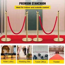 Vevor Velvet Ropes and Posts 4 Pcs, 3 Red Velvet Rope 5 ft, Stanchion Post with Ball Top, Crowd Control Barriers Gold Stanchions, Red Carpet Poles, Crowd Control Ropes and Poles for Party Supplies