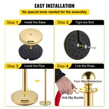 Vevor Velvet Ropes and Posts 4 Pcs, 3 Red Velvet Rope 5 ft, Stanchion Post with Ball Top, Crowd Control Barriers Gold Stanchions, Red Carpet Poles, Crowd Control Ropes and Poles for Party Supplies