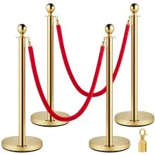Vevor Velvet Ropes and Posts 4 Pcs, 3 Red Velvet Rope 5 ft, Stanchion Post with Ball Top, Crowd Control Barriers Gold Stanchions, Red Carpet Poles, Crowd Control Ropes and Poles for Party Supplies