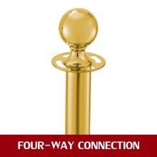 VEVOR Súprava 2 zlatých okrúhlych horných stĺpikov na kontrolu zábrany v rade Bezpečnostný stĺpik s lanom s 1,5 m červeným lanom Zábrana na kontrolu zástupu zlatá, okrúhly stĺpik
