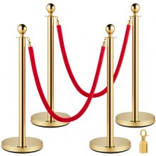 VEVOR File d'attente pour poteaux de 96,5 cm, corde en velours rouge (3, doré)