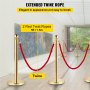 3pcs Red Twine Rope Stanchion Gold Post Crowd Control Queue Line Barrier 2 Lines