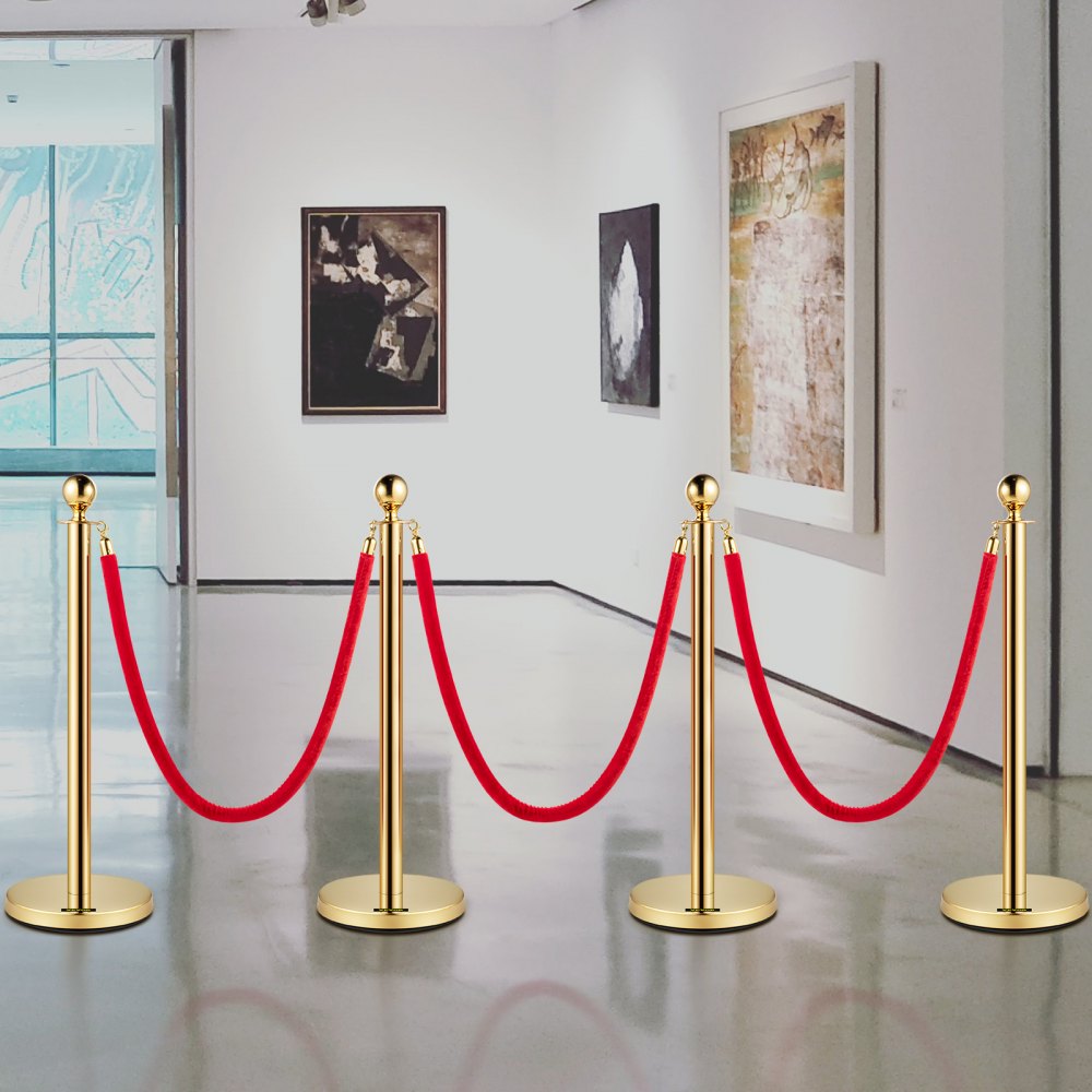 VEVOR 4PCS Gold Stanchion Posts Queue, 38 Inch Red Velvet Rope, Crowd Control Barriers Queue Line Rope, Barriers for Party Supplies