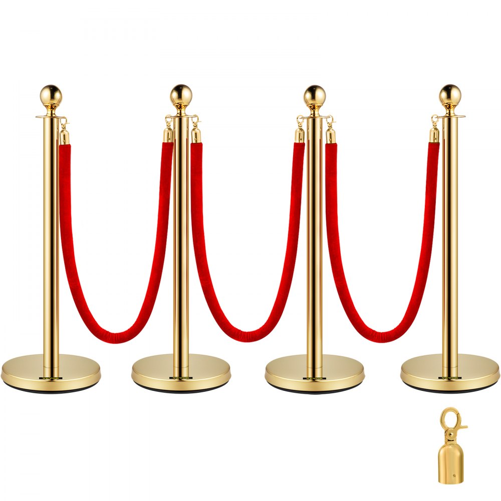 VEVOR VEVOR Set of Gold Round Top Queue Control Barrier Posts Stands  Security Stanchion Rope Divider Stainless Steel with 1.5M Red Velvet Rope  Pack VEVOR UK