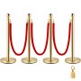 Poteau de corde en velours rouge, 4 pièces, poteau doré, contrôle des foules, barrière de ligne de file d'attente, 3 cordes