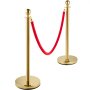 VEVOR Set de 2 stâlpi de barieră rotundă aurie pentru controlul cozii, suporturi de securitate, separator de frânghie din oțel inoxidabil cu 1,5 m frânghie de catifea roșie 3, pachet de 4