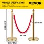 VEVOR crowd control barriers with red rope, 37.8in height, 12.6in base, gold finish.
