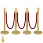 VEVOR 4PCS Gold Stanchion Posts Queue, 38 Inch Red Velvet Rope, Crowd Control Barriers Queue Line Rope, Barriers for Party Supplies