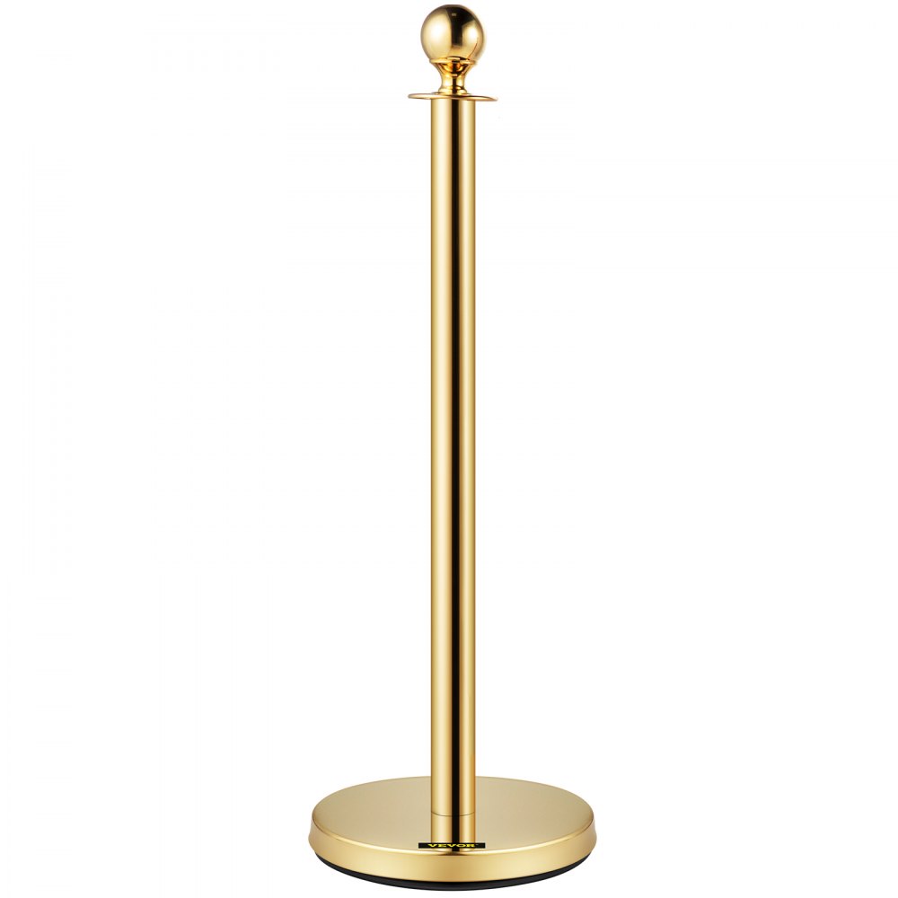 VEVOR Crowd Control Stanchion, Set of 8 Pieces Stanchion Set, Stanchion Set with 5 ft/1.5 m Red Velvet Rope, Gold Crowd Control Barrier with Sturdy Concrete and Metal Base – Easy Connect Assembly