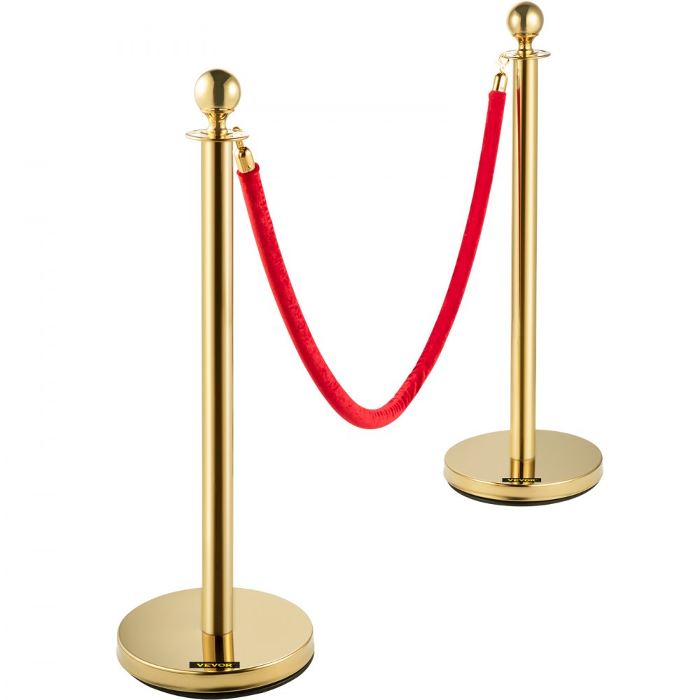 VEVOR Crowd Control Stanchion, Set of 8 Pieces Stanchion Set, Stanchion Set with 5 ft/1.5 m Red Velvet Rope, Gold Crowd Control Barrier with Sturdy Concrete and Metal Base – Easy Connect Assembly