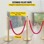 VEVOR Crowd Control Stanchion, Set of 8 Pieces Stanchion Set, Stanchion Set with 5 ft/1.5 m Red Velvet Rope, Gold Crowd Control Barrier w/ Sturdy Concrete and Metal Base – Easy Connect Assembly