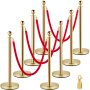 VEVOR Crowd Control Stång, Set med 8 delar Stång Set, Stål Set med 5 fot/1,5 m rött sammetsrep, Gold Crowd Control Barriär med robust betong och metallbas – Enkel montering