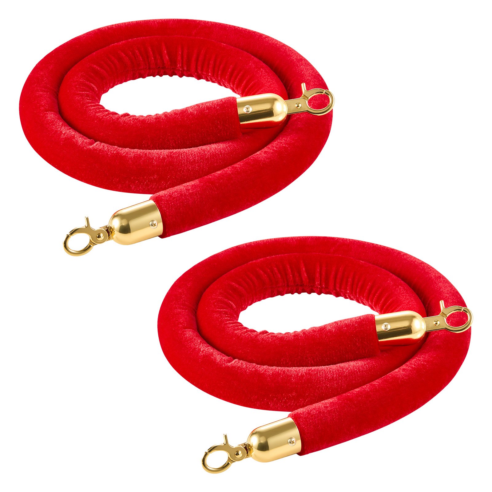 VEVOR 2 Pcs Red Velvet Stanchion Ropes, 1.5 m Crowd Control Stanchion Red Velvet Ropes with Gold Hooks, Post Queue Barrier Carpet Rope for Carpet Events Movie Theaters Grand Openings Hotels Party