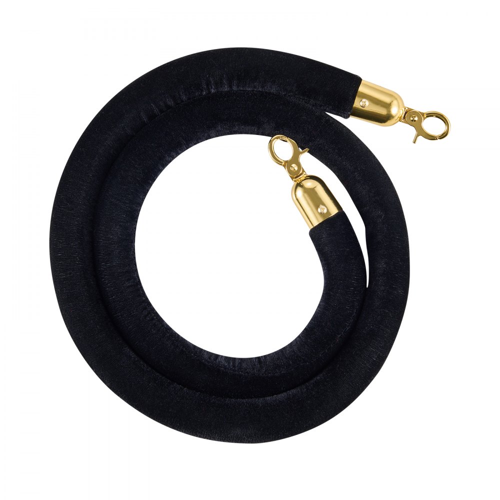 VEVOR 2 Pcs Black Velvet Stanchion Ropes, 1.5 m Crowd Control Stanchion Black Velvet Ropes with Gold Hooks, Post Queue Barrier Carpet Rope for Carpet Events Movie Theaters Grand Openings Hotels Party