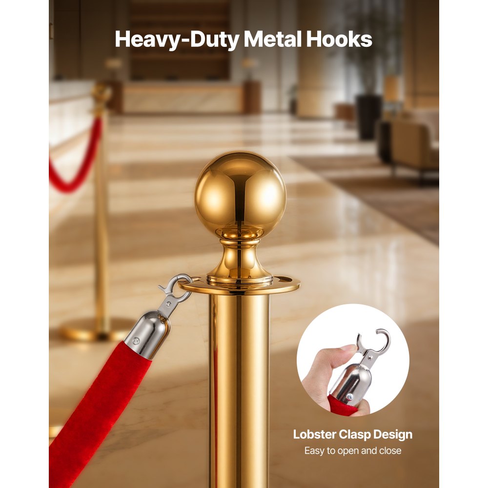 VEVOR 4 Pcs Red Velvet Stanchion Ropes, 1.5 m Crowd Control Stanchion Red Velvet Ropes with Silver Hooks, Post Queue Barrier Carpet Rope for Carpet Events Movie Theaters Grand Openings Hotels Party