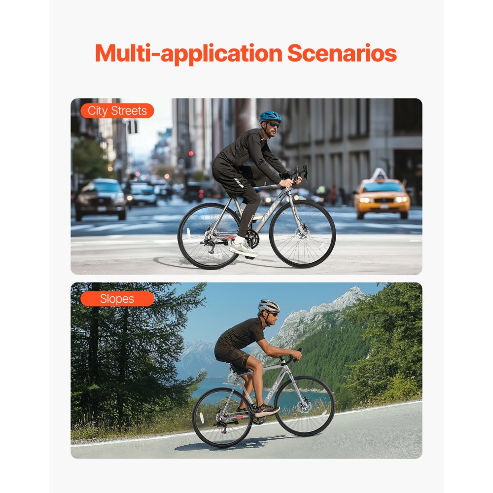 VEVOR Road Bike, 700C Wheels Racing Bike, L-TWOO 14 Speeds Drivetrain City Commuter Road Bicycle, Urban Adult Sport Bike with Lightweight Aluminum Alloy Frame, Drop Bar, Disc Brake, for Men Women