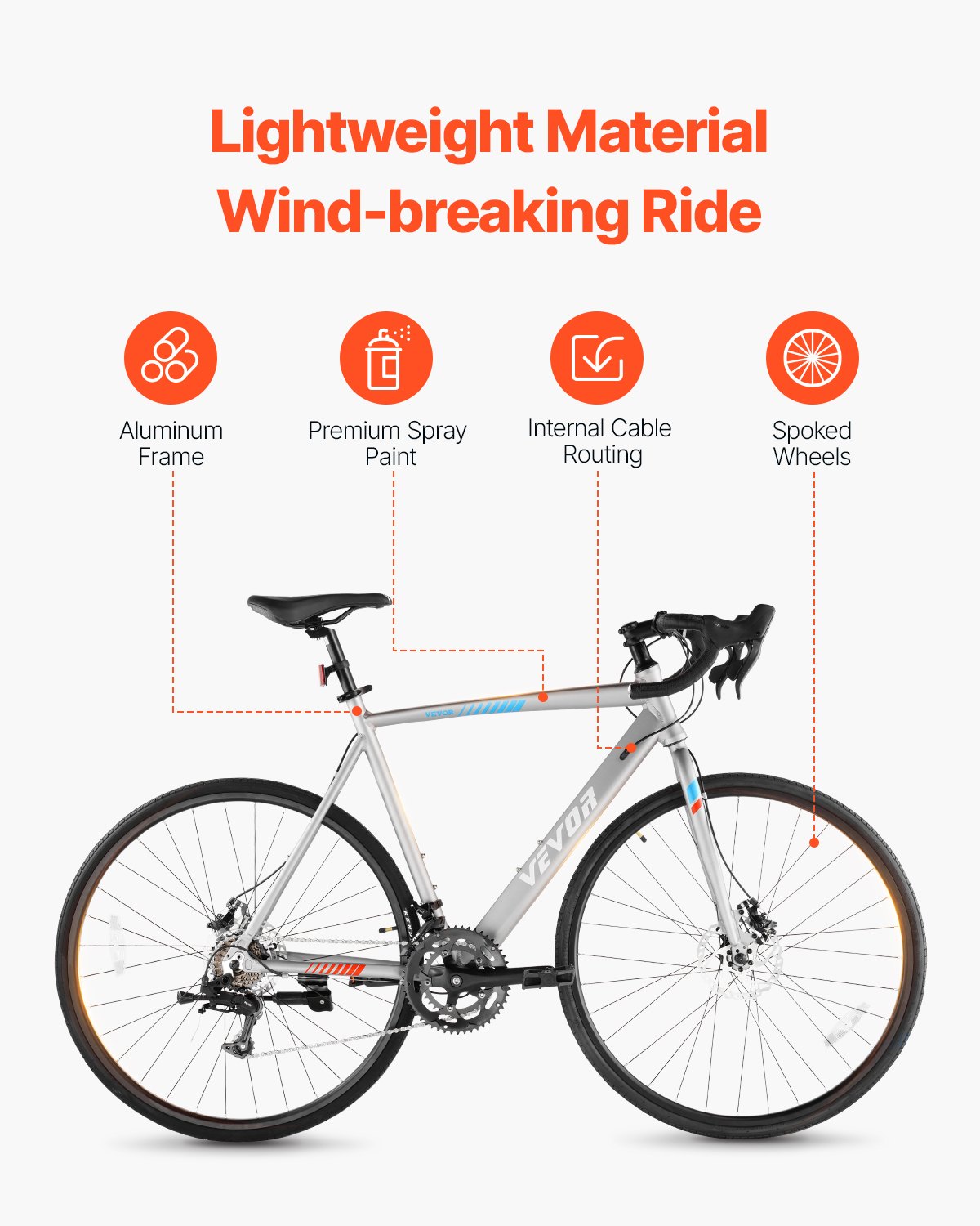 VEVOR Road Bike, 700C Wheels Racing Bike, L-TWOO 14 Speeds Drivetrain City Commuter Road Bicycle, Urban Adult Sport Bike with Lightweight Aluminum Alloy Frame, Drop Bar, Disc Brake, for Men Women