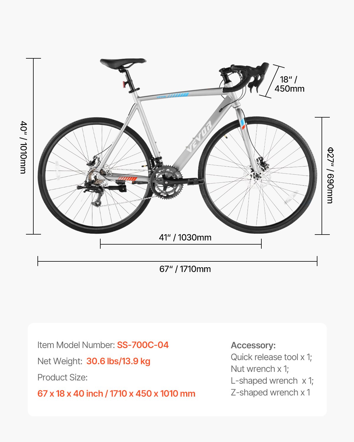 VEVOR Road Bike, 700C Wheels Racing Bike, L-TWOO 14 Speeds Drivetrain City Commuter Road Bicycle, Urban Adult Sport Bike with Lightweight Aluminum Alloy Frame, Drop Bar, Disc Brake, for Men Women