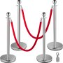 VEVOR Retractable Silver Round Top Queue Control Barrier Posts Stands Security Stanchion Rope Divider with 1.5M Red Rope Crowd Control Barrier Silver Round top Column