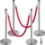 VEVOR 4PCS Stainless Steel Stanchion Posts Queue, Red Velvet Ropes Silver, 38In Rope Barriers Queue Line Crowd Control Barriers for Party Supplies