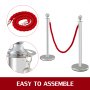 3pcs Red Twine Rope Stanchion Silver Post Crowd Control Queue Barrier 2 Lines