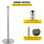 VEVOR 4 Pack Retractable Silver Round Top Stanchion Post Queue Crowd Control Barrier Posts Line Pole with 1.5M Red 2 Velvet Rope