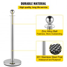 VEVOR 4 Pack Retractable Silver Round Top Stanchion Post Queue Crowd Control Barrier Posts Line Pole with 1.5M Red 2 Velvet Rope